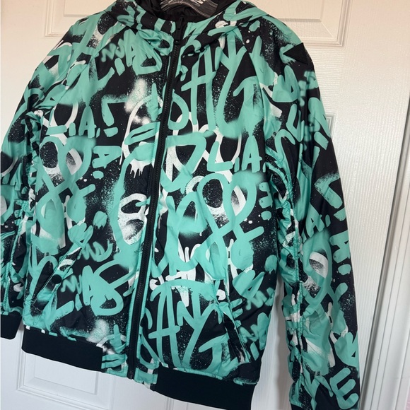 Guess Kids Boy's Green Digital Print Reversible Padded Jacket Size 14 - Picture 4 of 16